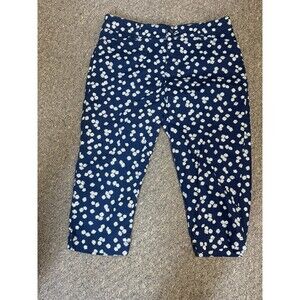 St Johns Bay Capri Pants Womens 12 Navy Floral Daisies Stretch Summer